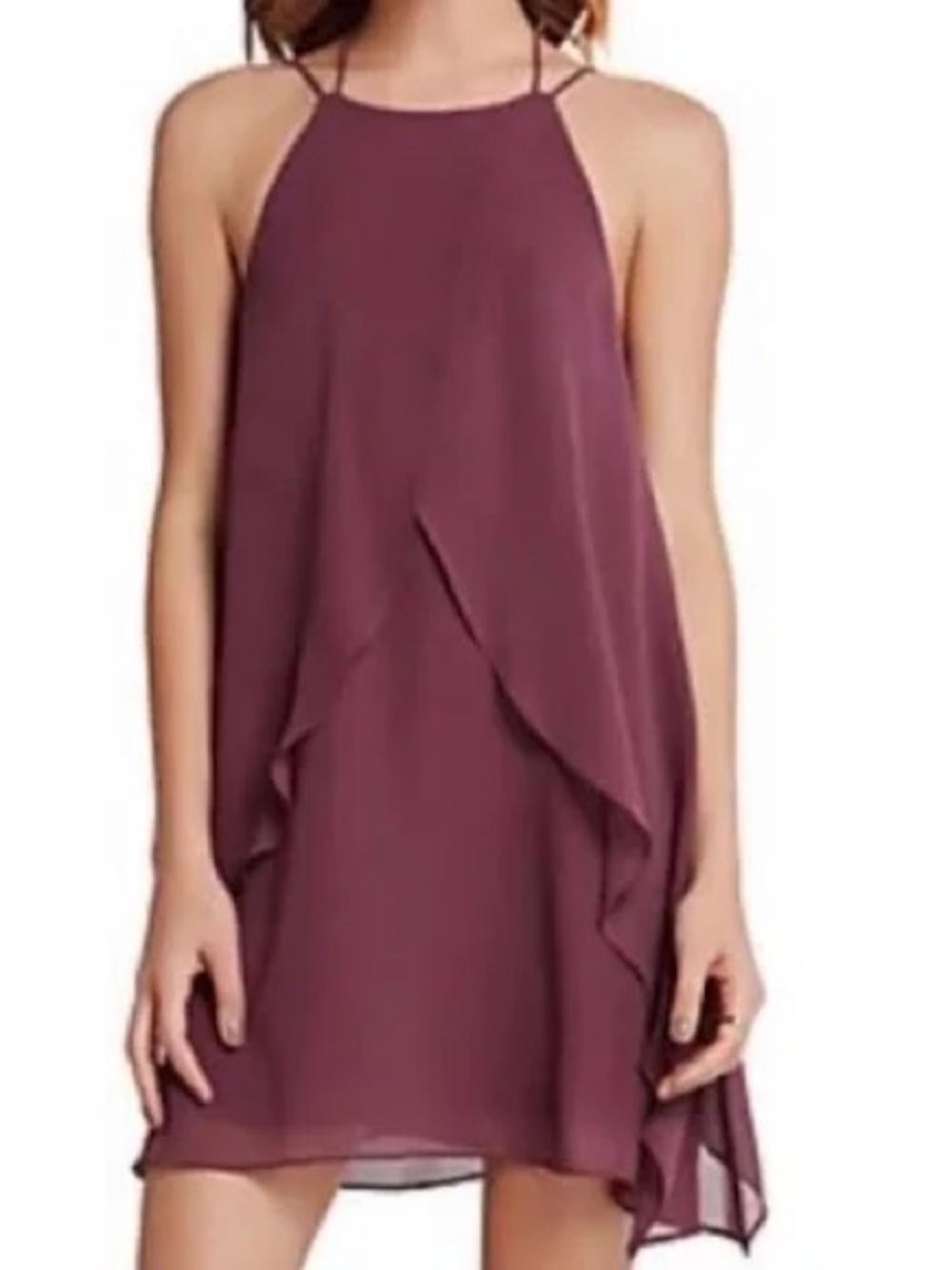 Spaghetti Strap Ruffle Mini Dress in Plum